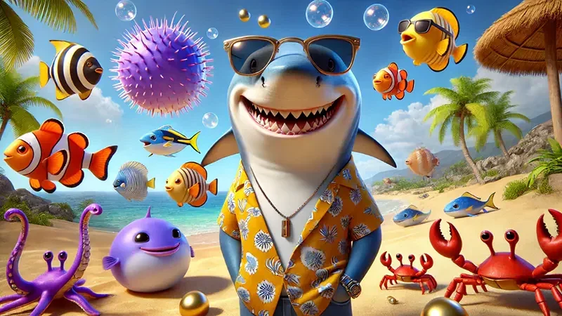 Adegan target ikan dan efek cahaya dalam permainan arcade