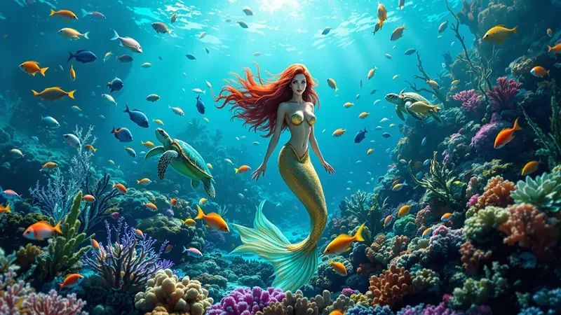 Tampilan aksi bawah laut dengan ikan berwarna dan efek arcade